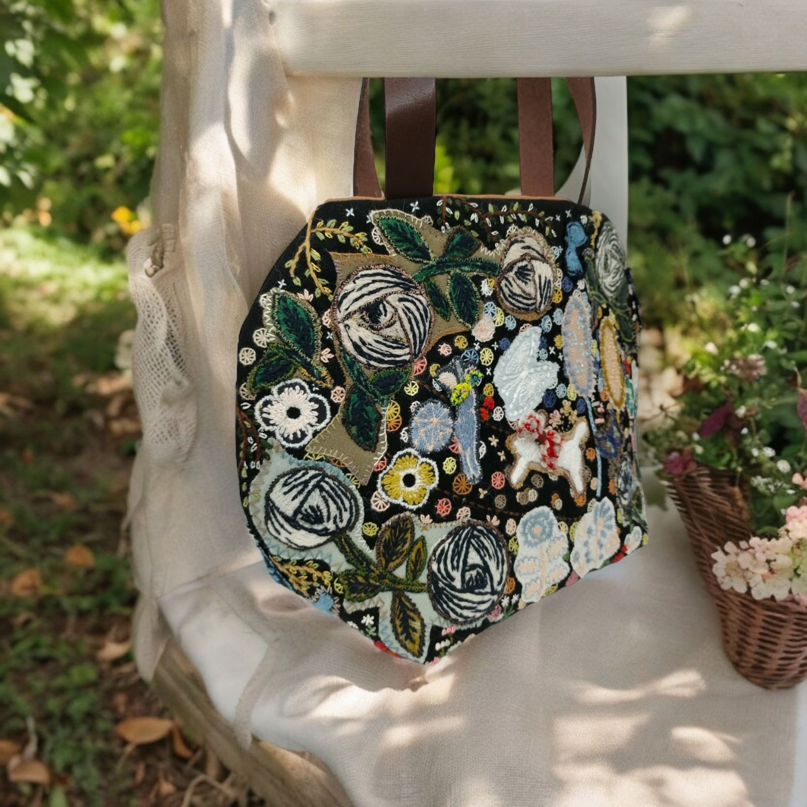 巾着バッグ×ミナペルホネン ミナペルホネン ハンドメイド 丸底巾着