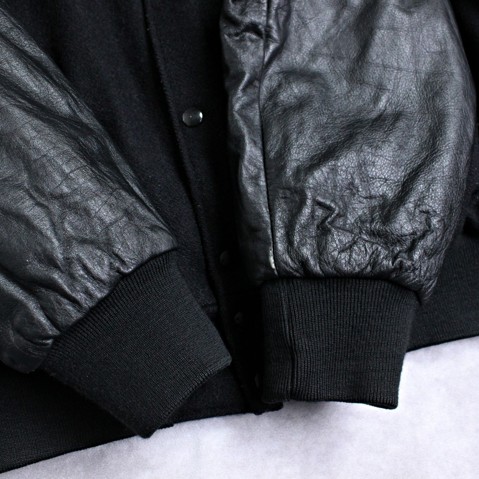 HOLLOWAY】90s ホロウェイ アメリカ製 袖革スタジャン 防寒中綿入り