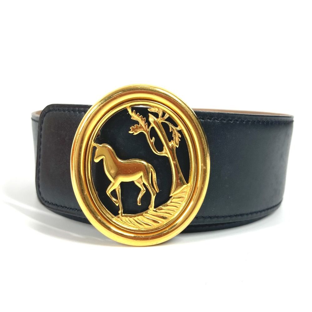 HERMES エルメス ベルト ホース バックル 馬 レザー ブラック - メルカリ