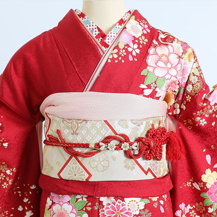 振袖フルセット 成人式振袖 6点セット 牡丹 菊 桜 鞠 松 組紐 熨斗