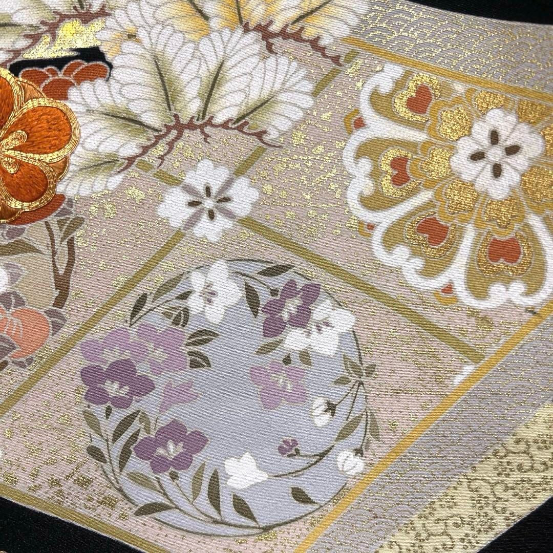 黒留袖 金駒刺繍 金彩 花紋 花菱 梅 松 橘 菊 五つ紋 着物 064a d