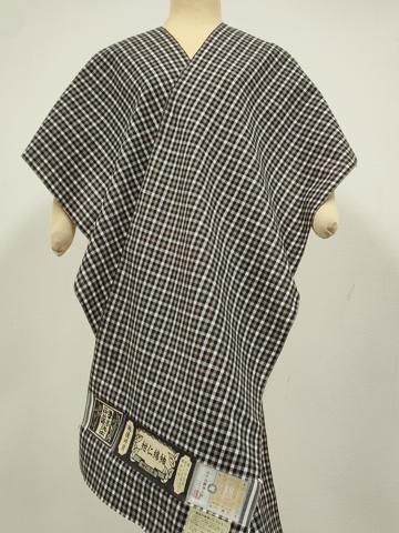 平和屋本店□極上 小千谷 紺仁 越後片貝木綿 反物 着尺 格子柄 紺仁