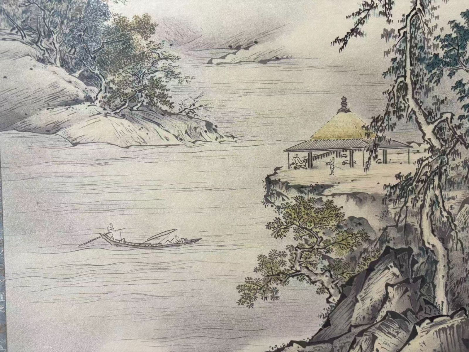 狩野 芳崖筆 月夜山水図 石版画軸装 200部の内第187部 掛軸 箱付き