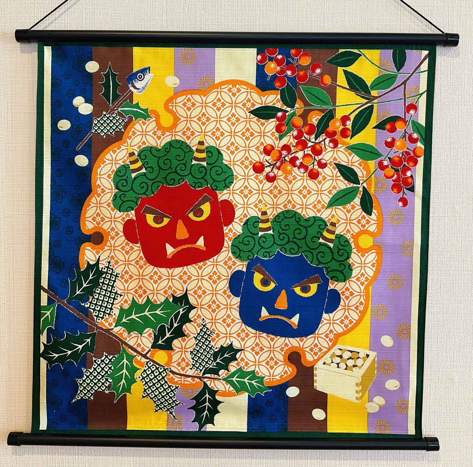 四季彩布タペストリー【さとうひろみ 節分】軸付きタペストリー 節分壁