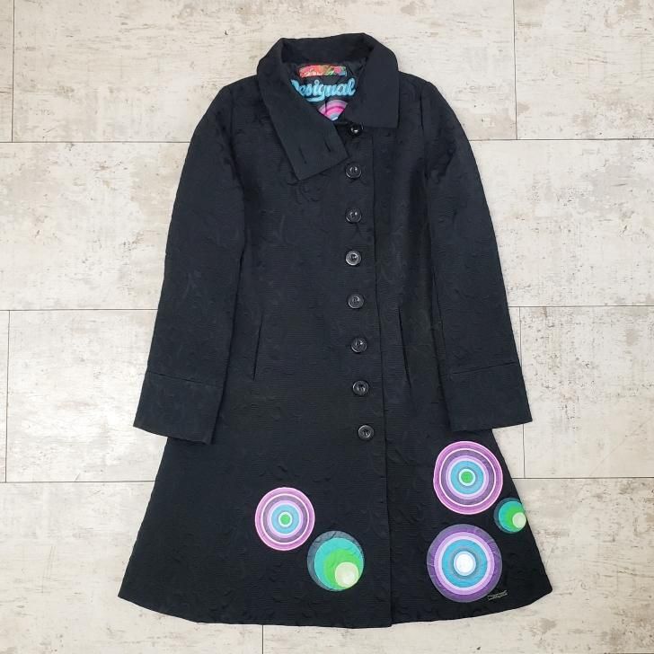 デシグアル Desigual ☆ ジャガード織 ロング コート 42 ブラック