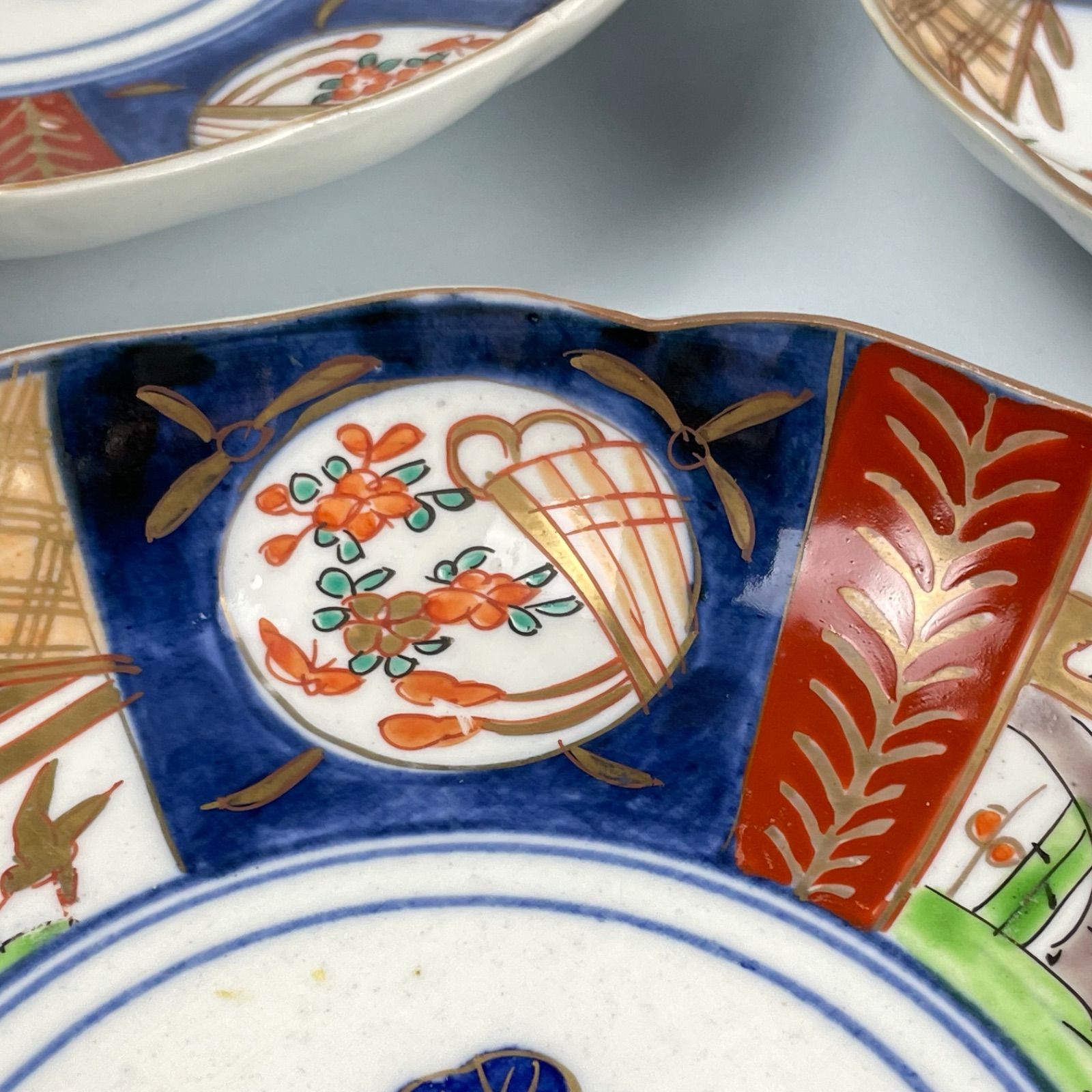 394 錦手 花 鳥 竹 古伊万里 伊万里焼 骨董 アンティーク 7寸皿 5枚