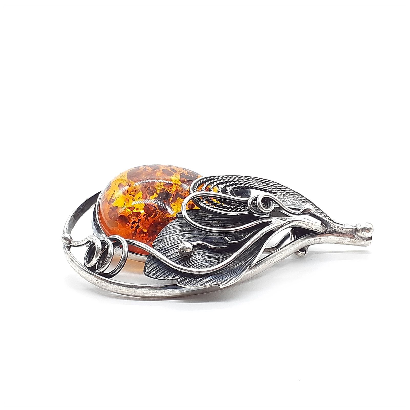 ブローチ SILVER 925 シルバー 琥珀 コハク アンバー ポーランド