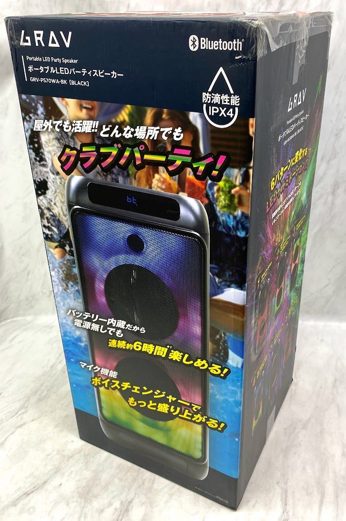 GRAV ポータブル LED パーティ スピーカー GRV-PS70WA-BK ブラック