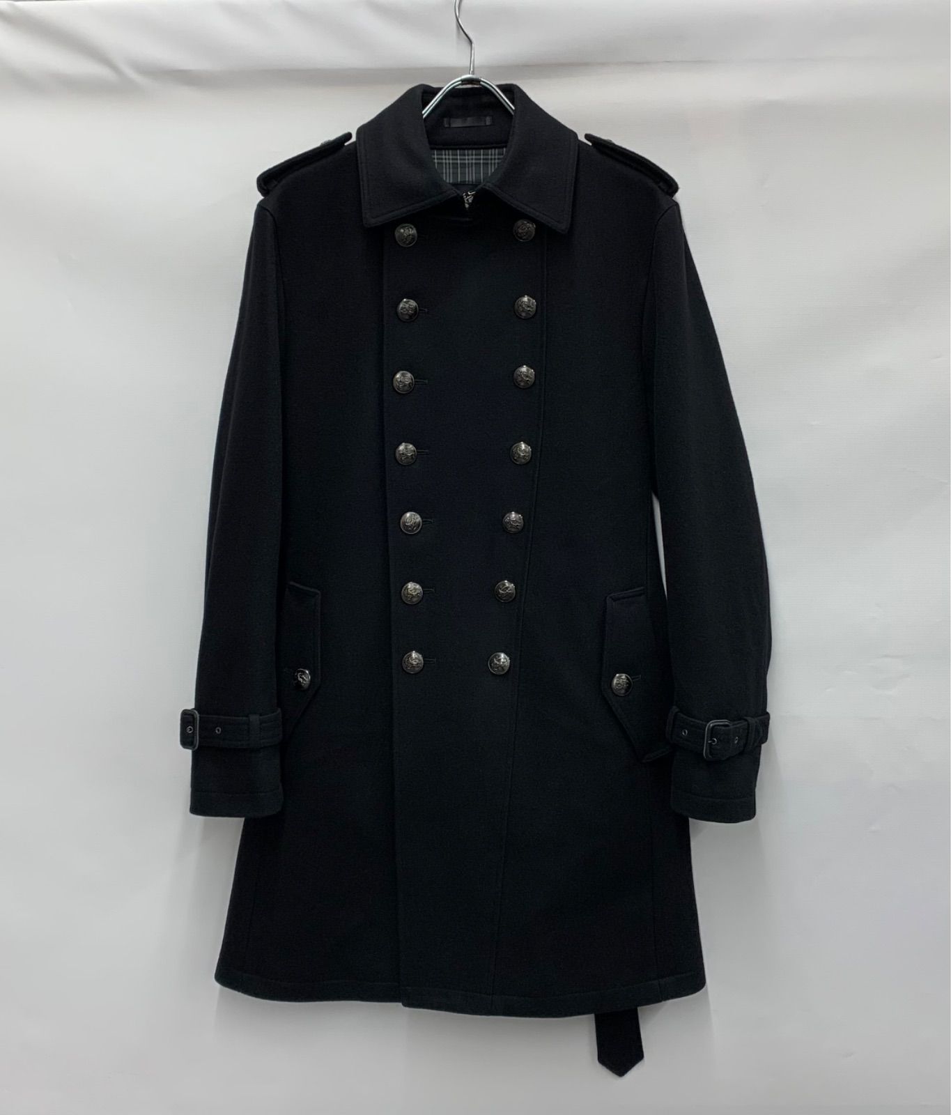 バーバリーブラックレーベル カシミヤ混ナポレオンコート ホースロゴ銀