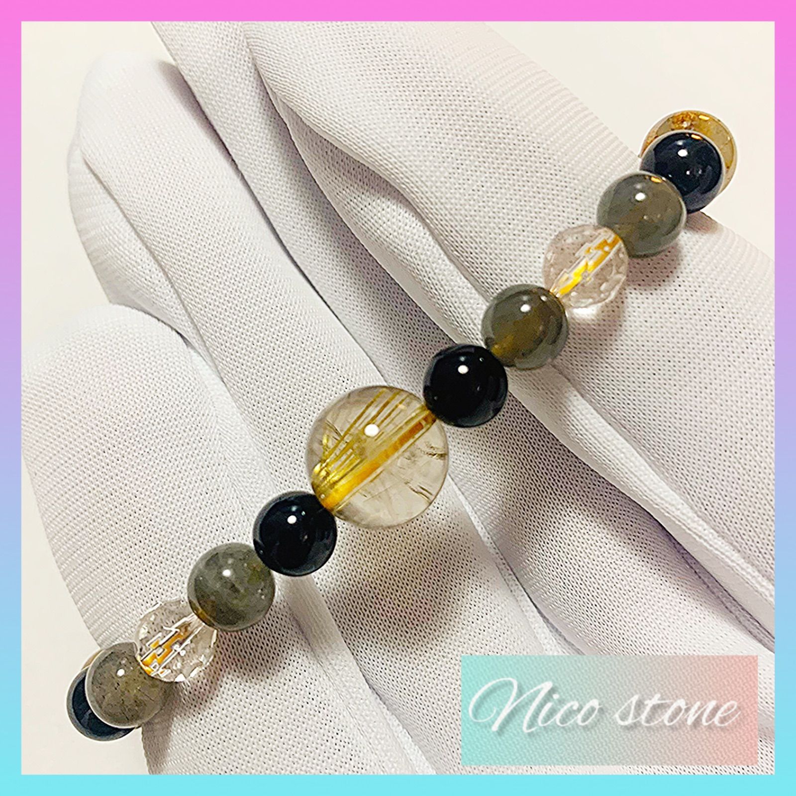 新商品】三面大黒天・白蛇天珠（高級至純天珠）ブレスレット｜金運と