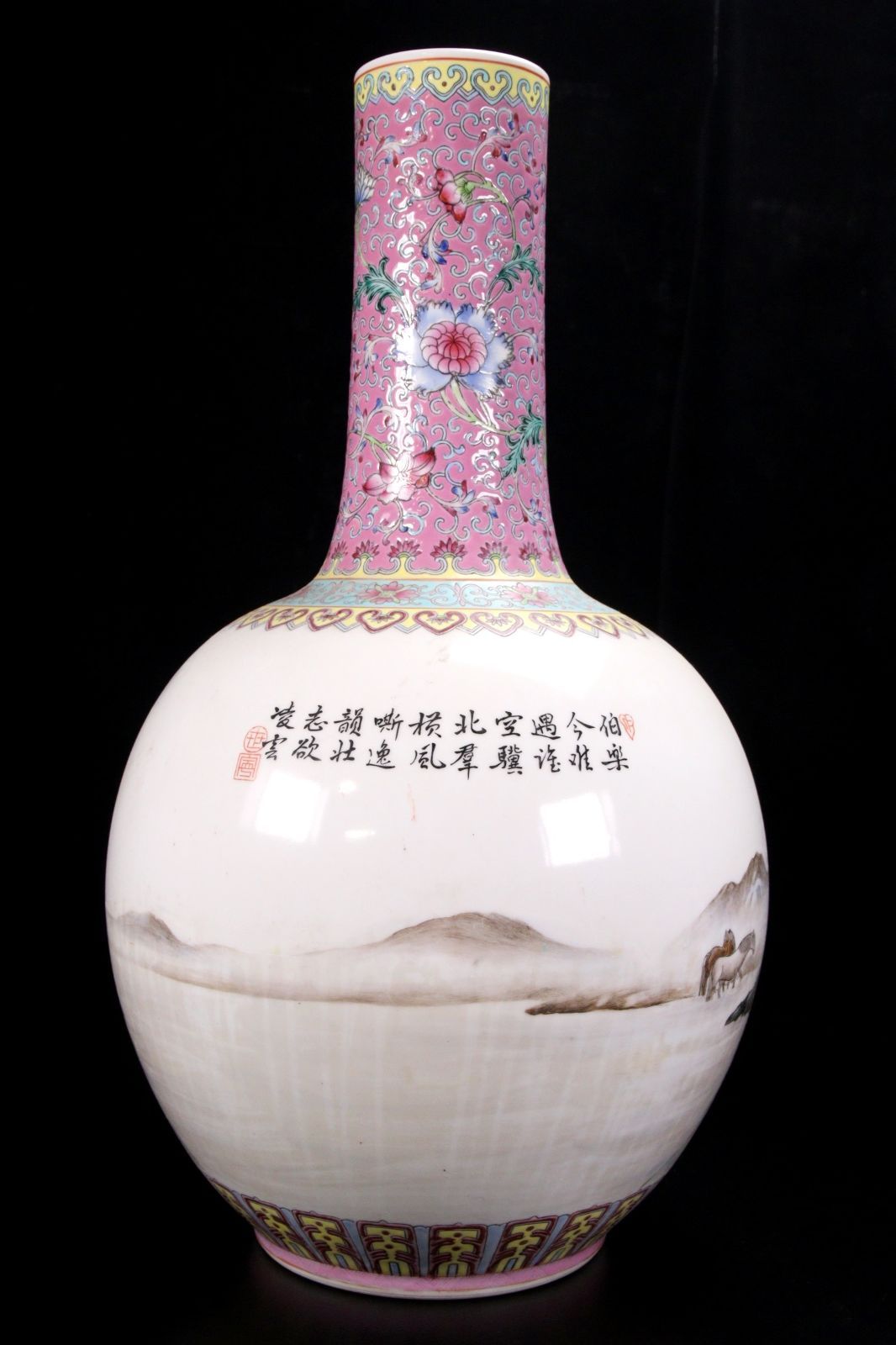 中国美術 闘彩僧帽壺 龍 大清乾隆年製 骨董 アンティーク 手描き 中国