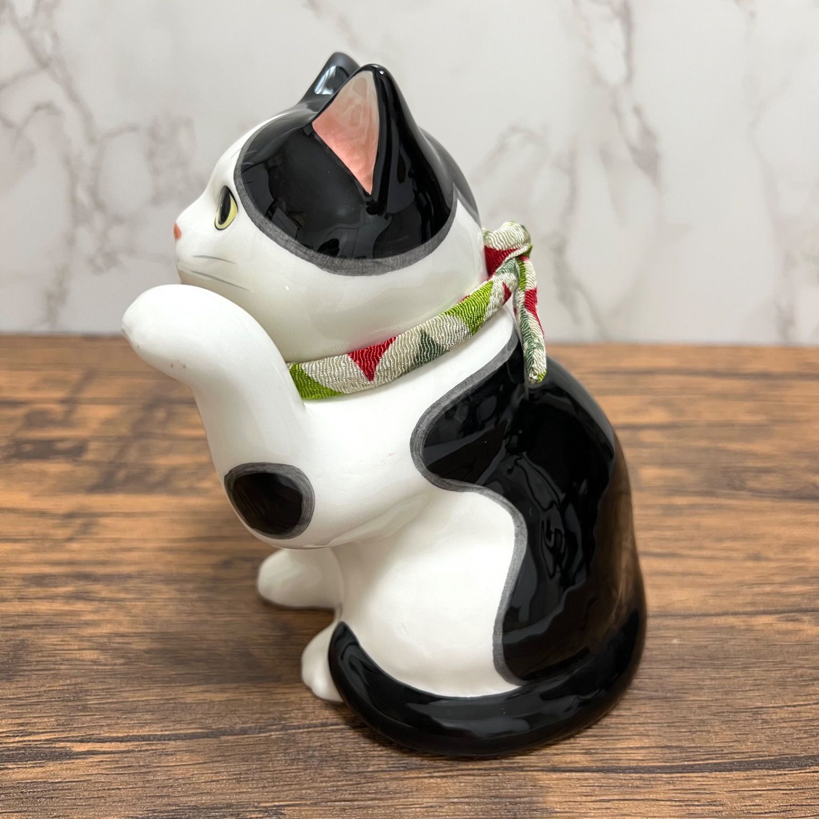 招き猫 うちの招き猫(ぶち) ブチ猫 ハチワレ 薬師窯 左手 千客万来