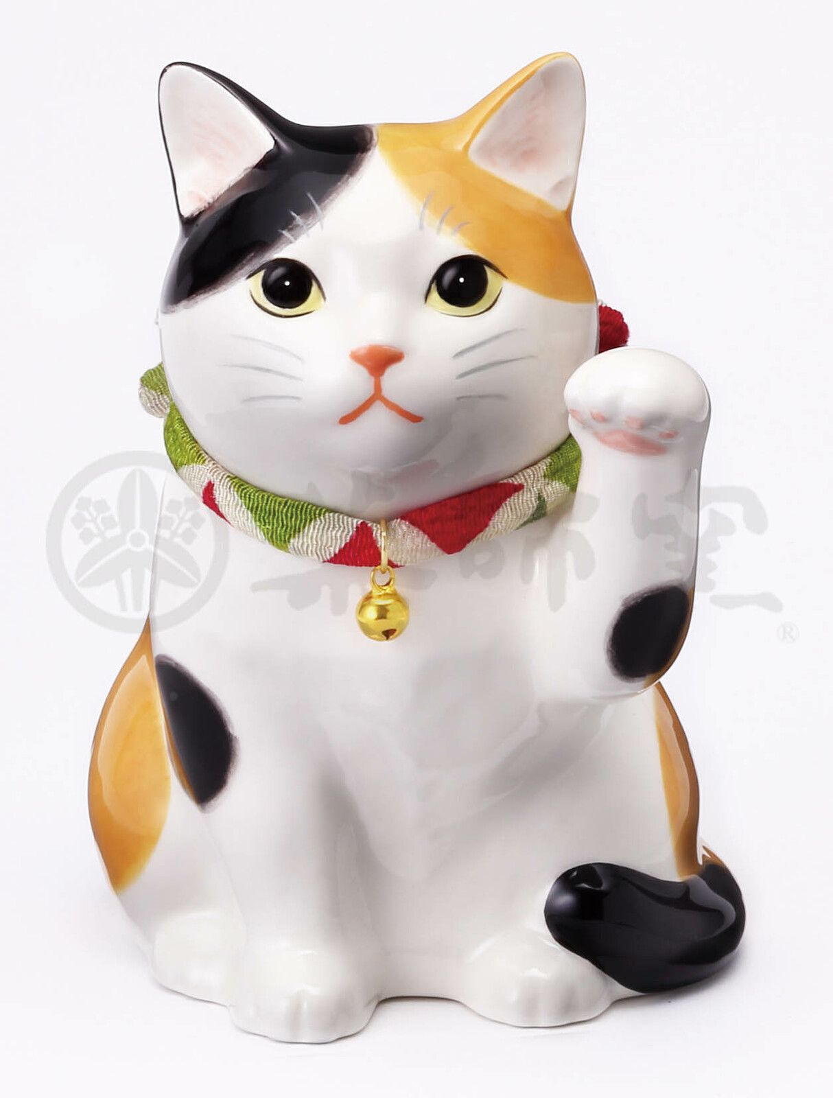 招き猫 うちの招き猫(みけ) 三毛猫 ハチワレ 薬師窯 左手 千客万来