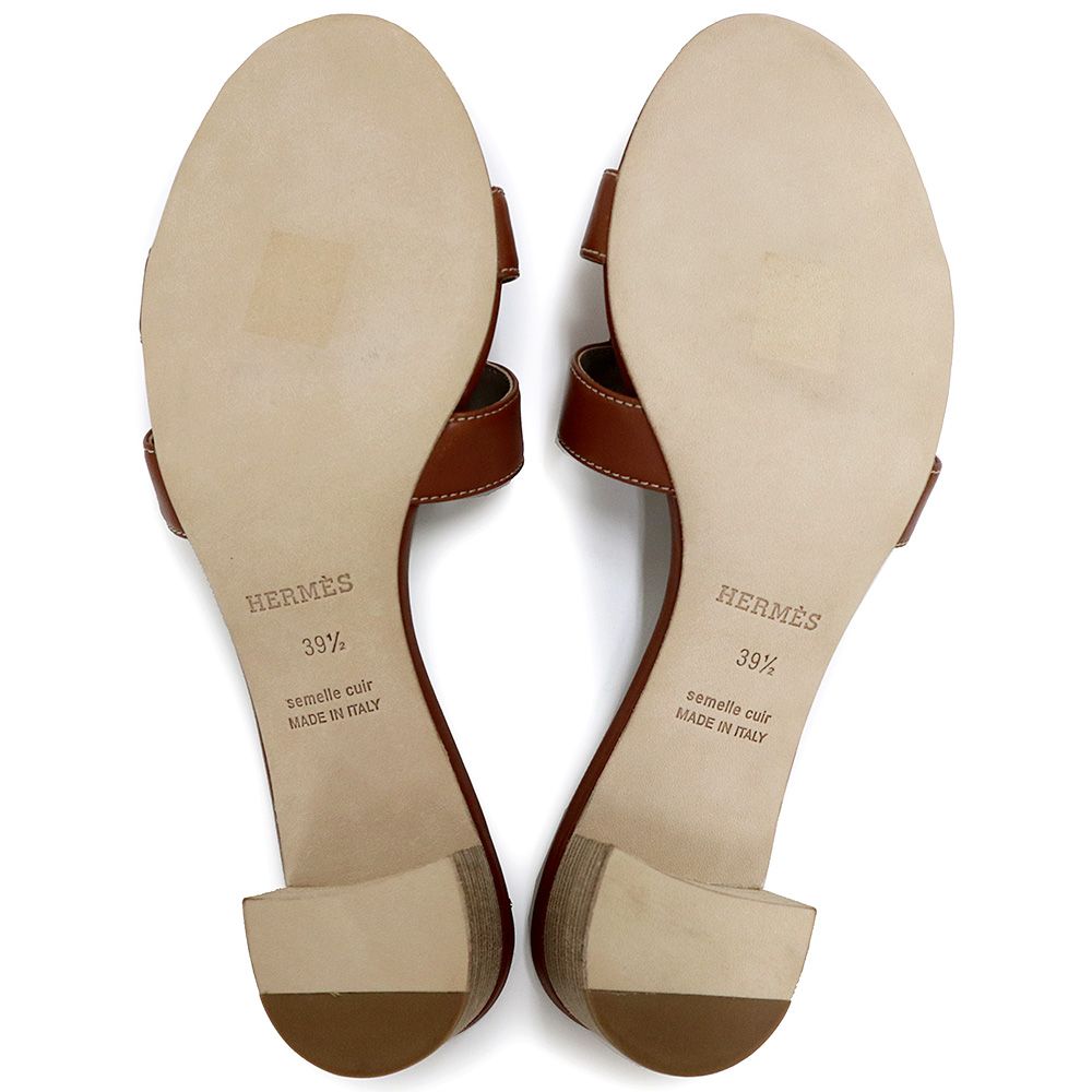エルメス オアジス サンダル 靴 #39.5 25.5cm カーフスキン レザー