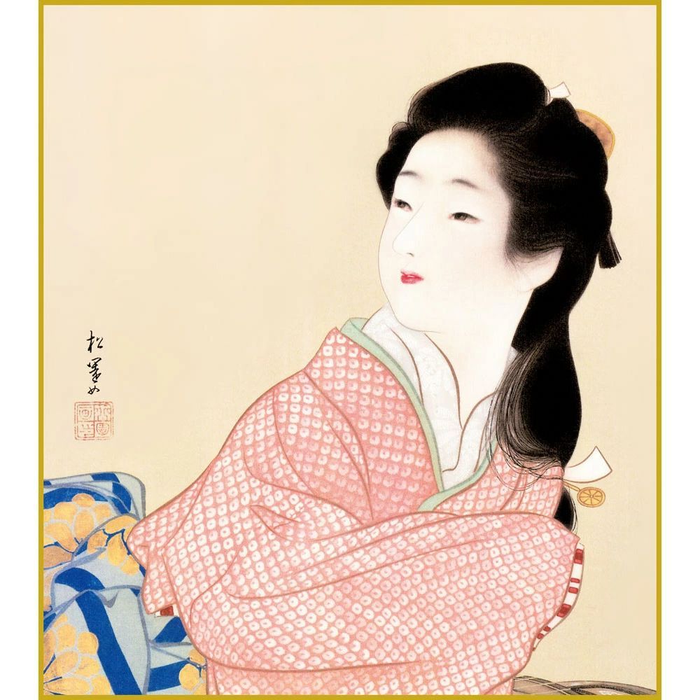 上村松園「娘深雪」複製画 額入り 色紙額 特殊工芸画 人物 美人画 日本