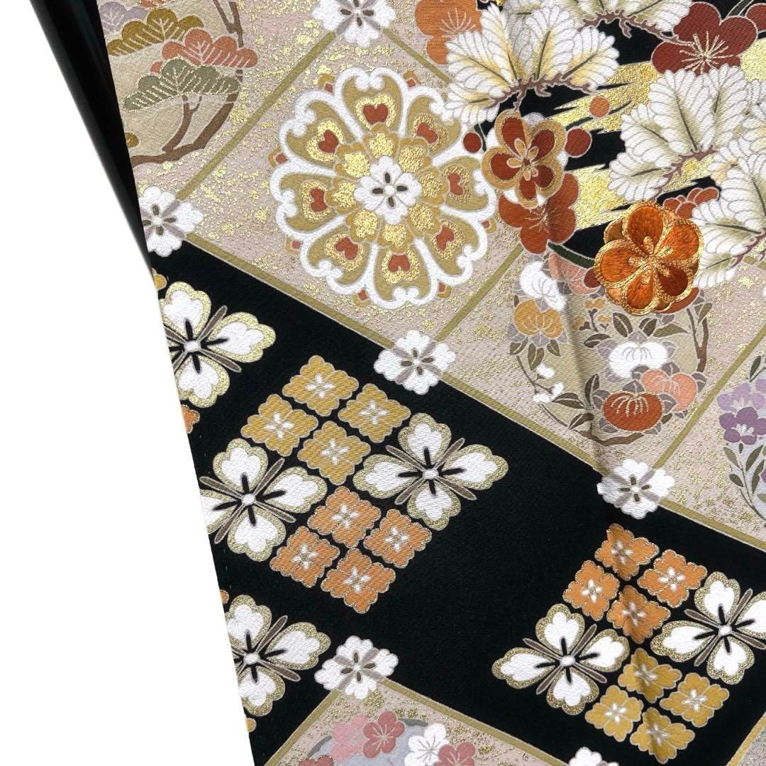 黒留袖 金駒刺繍 金彩 花紋 花菱 梅 松 橘 菊 五つ紋 着物 064a d