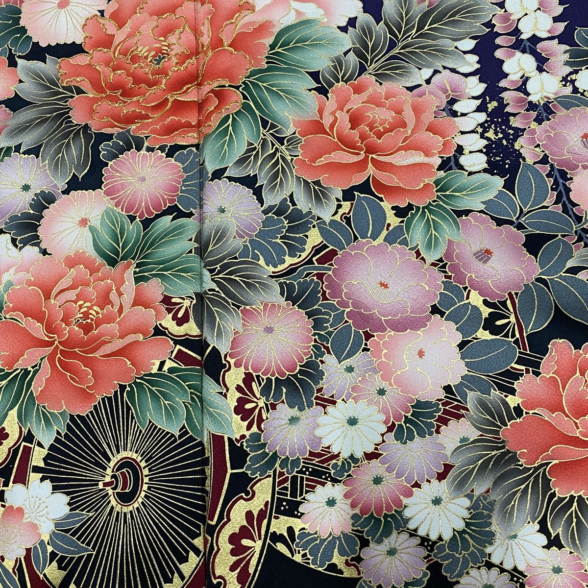 振袖 身丈159.5cm 裄丈66cm M 袷 花車 金糸 金彩 紫 正絹 秀品 【中古