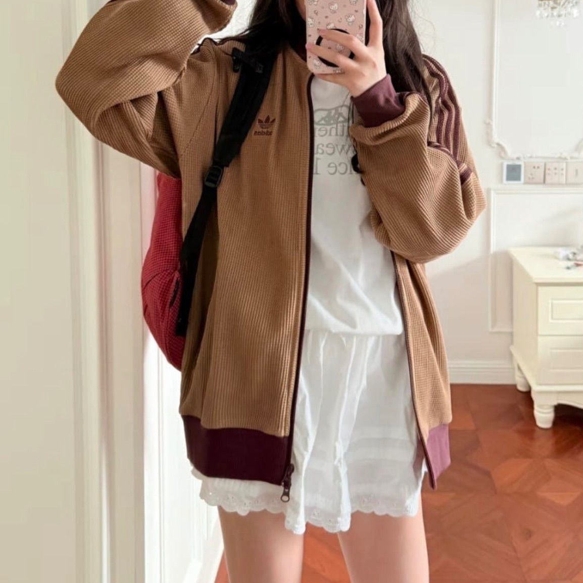 海外限定カラー2XL⭐️adidas ワッフル ニットトラックトップ ブラウン