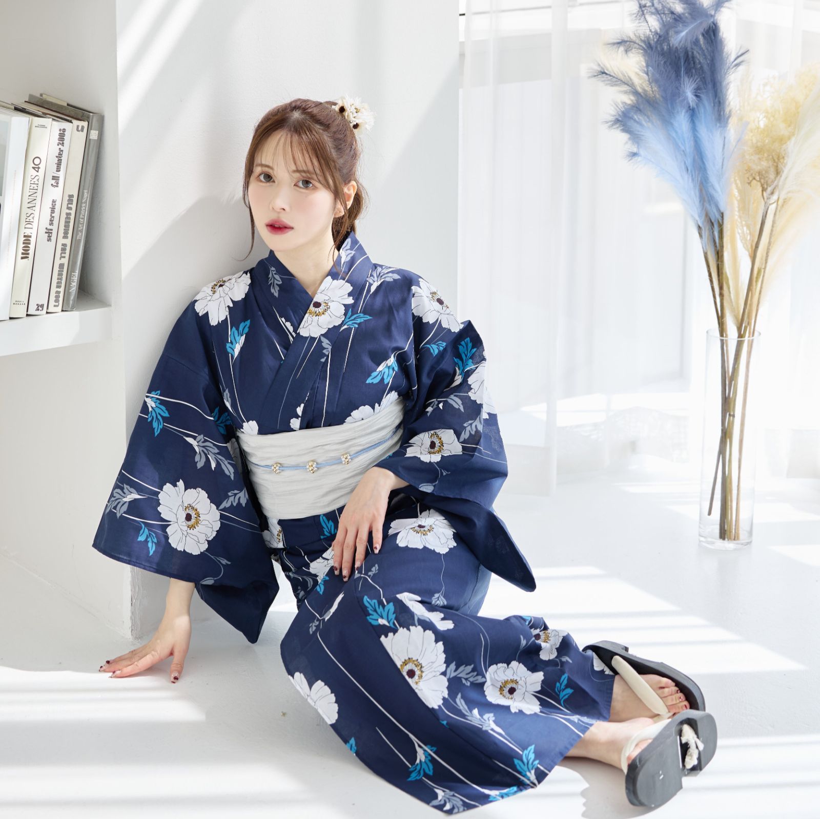 浴衣 dita 紺 水彩の Dita凪の藤ながれ紺系 浴衣・ dita 浴衣 ネイビー