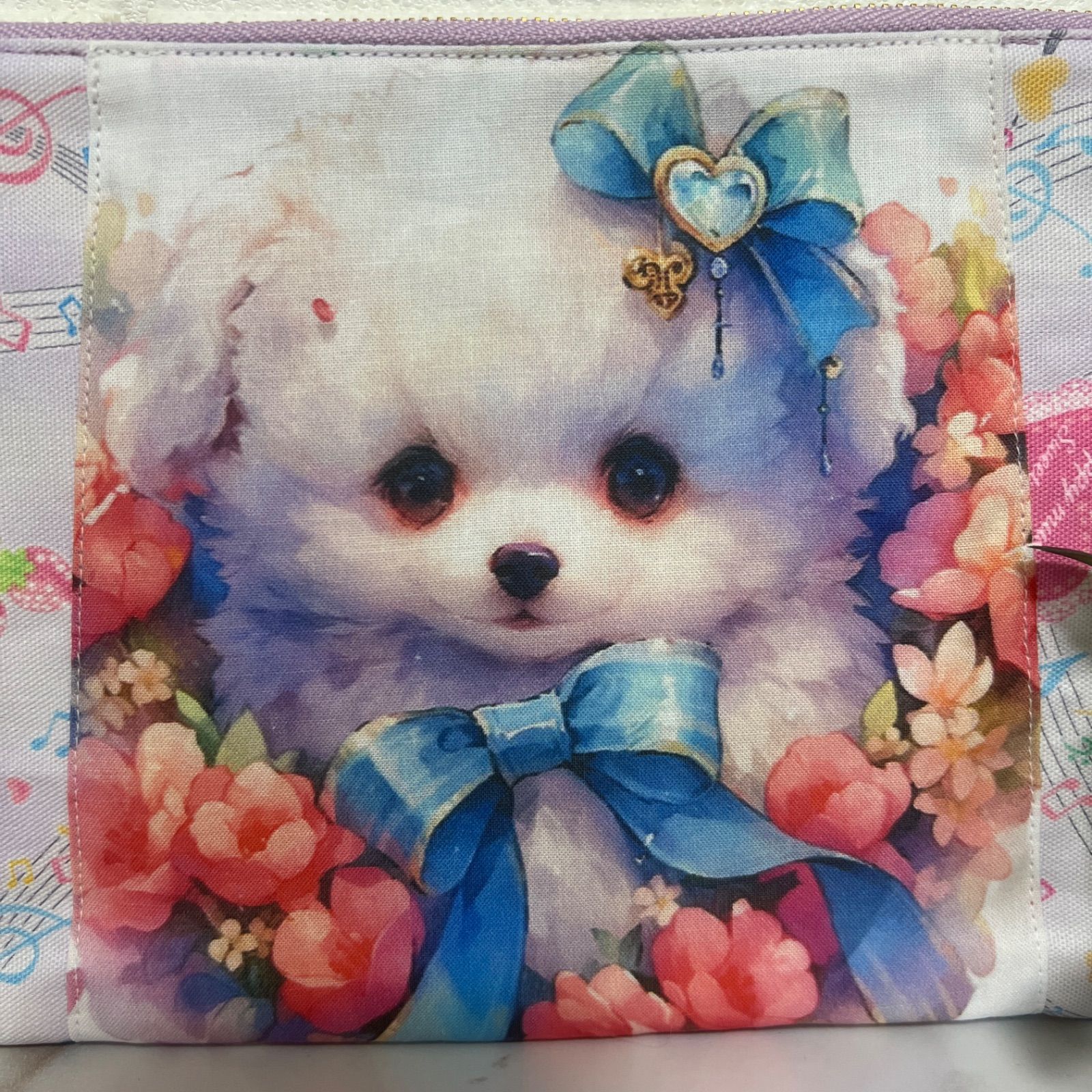141]可愛いマルチーズフラットポーチ・ハンドメイド パネル生地 - メルカリ