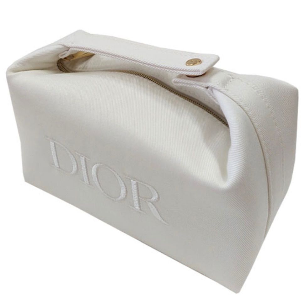 Dior／【ホワイト】ハンドル付きコットンコスメポーチ ノベルティ 化粧