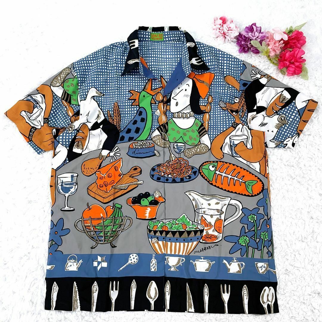 良品】 ALBEROBELLO アルベロベロ 半袖 シャツ 総柄 ブラウス デザイン