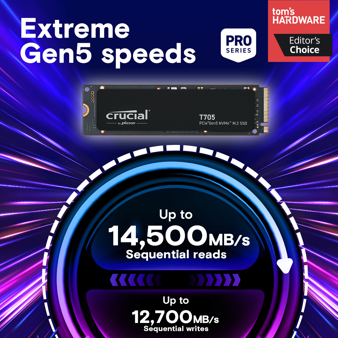 Crucial T705 2TB PCIe Gen5 NVMe M.2 SSD | CT2000T705SSD3 | Crucial BR