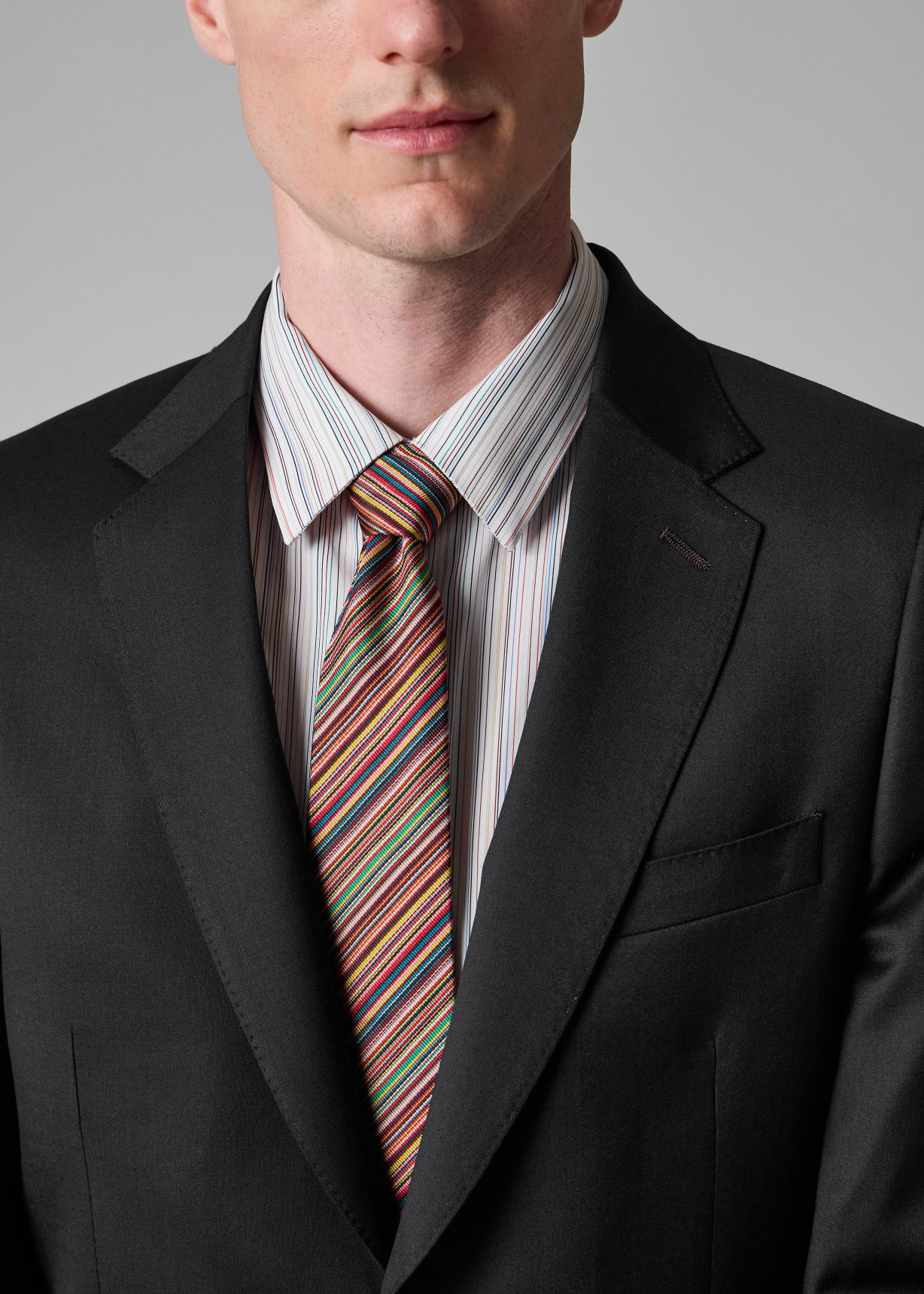 Men's Tailored-Fit Black Wool Twill Two-Button Suit