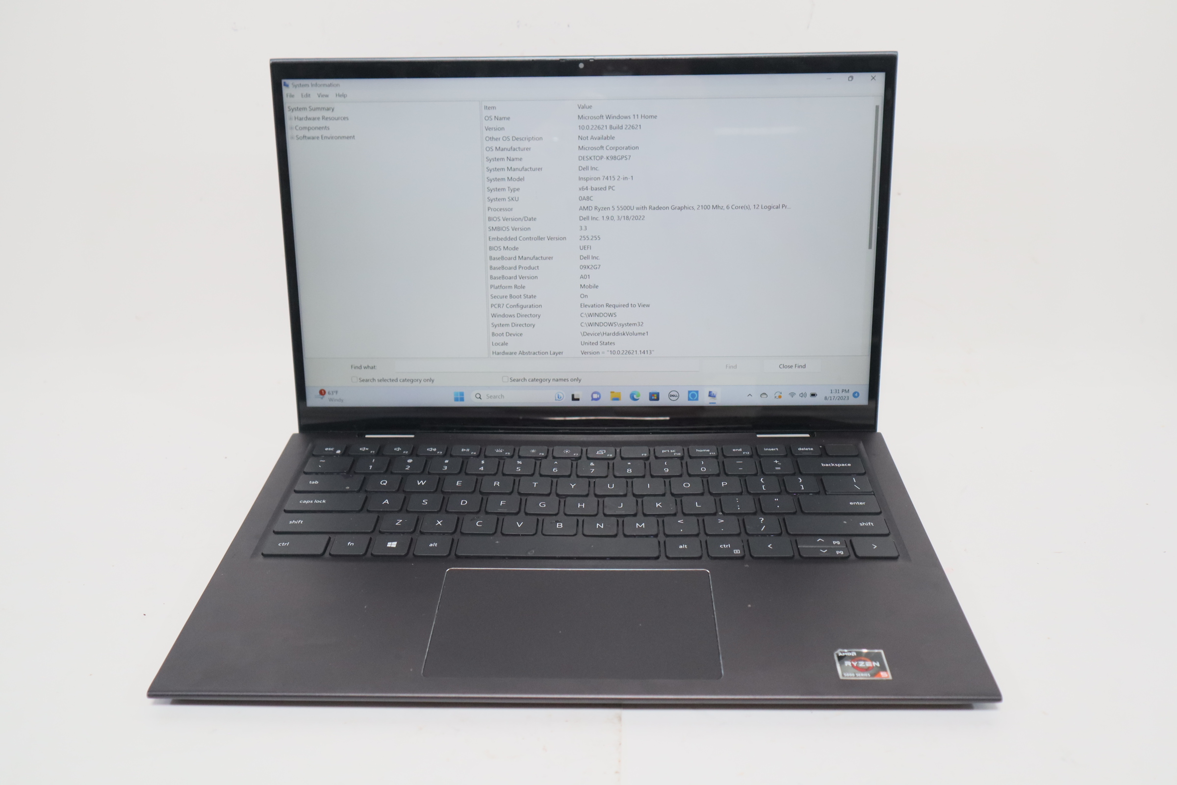 Dell Inspiron 7415 2-in-1 Win 11 AMD Ryzen 5 5500U 2.1GHz 8GB RAM