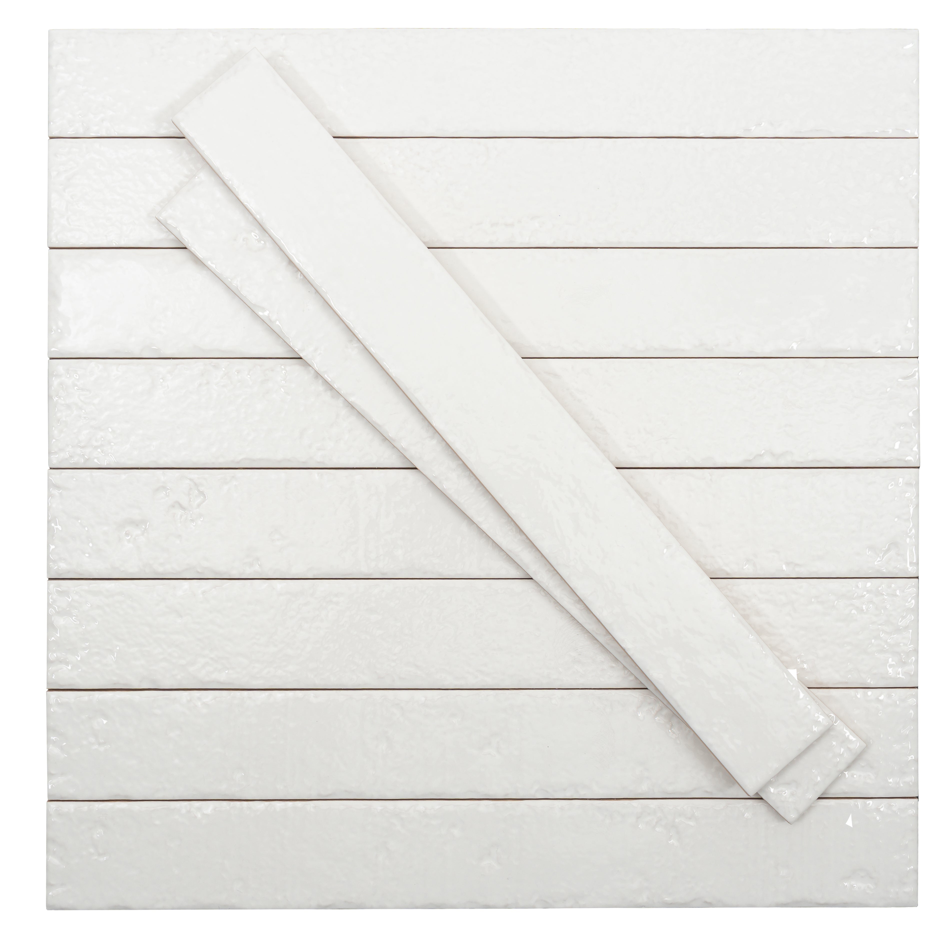 Soft White 2x16 Glossy Zellige Subway Ceramic Tile (50 pack, 10.76