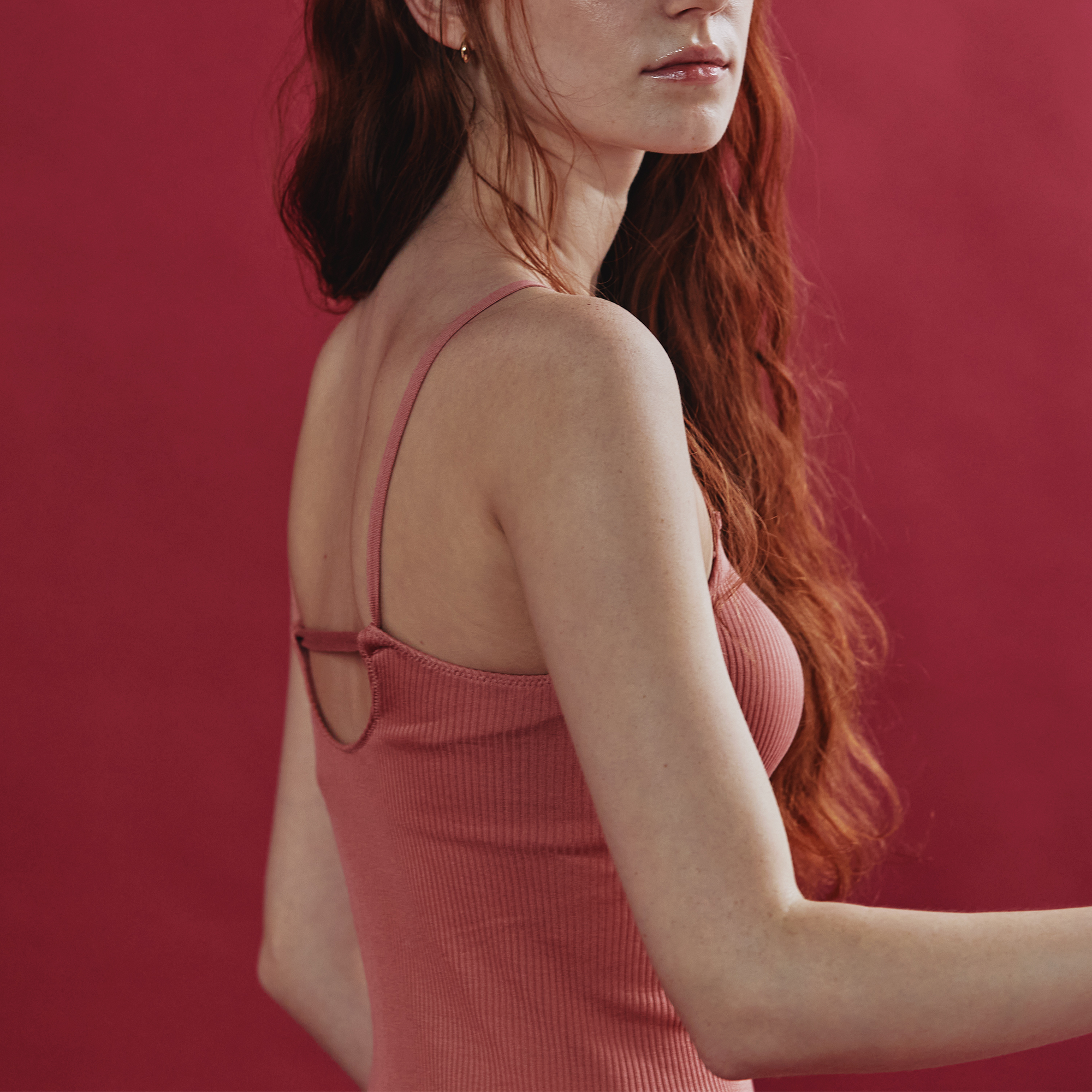 コットンアコーディオン パッド付きストレートキャミソール