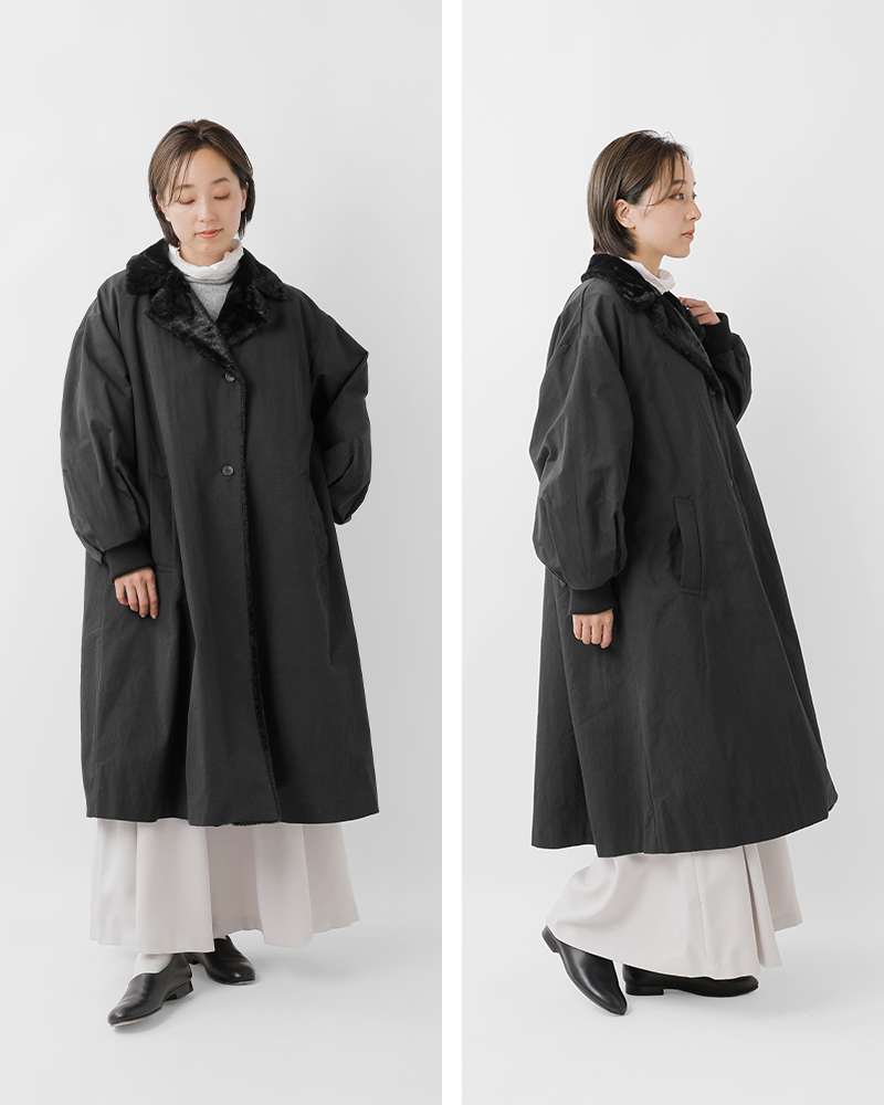 2953y美品 イザベルマラン ノーカラーボアロングコート 黒 2953y美品