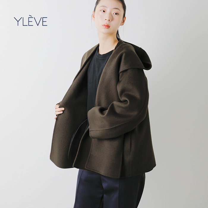 YLEVE イレーヴ SUPER100s ウール ダブルクロス フーデッドコート