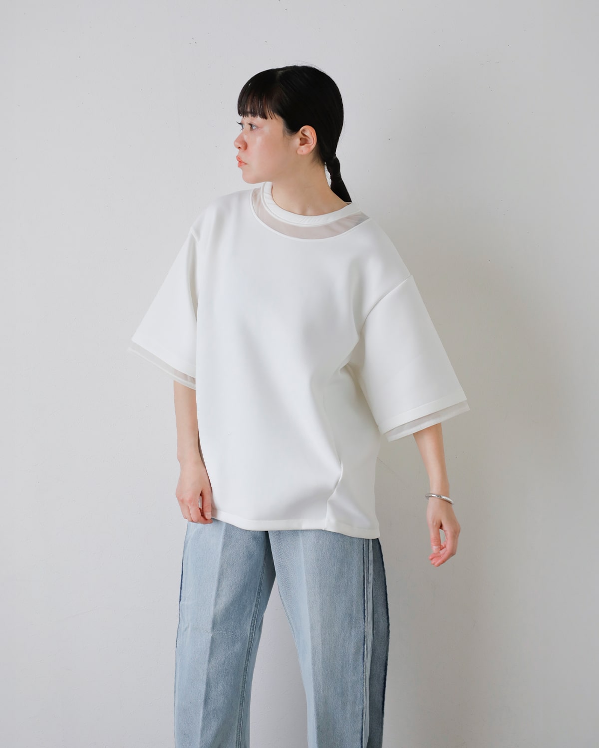 40%OFF】MANOF マノフ シアー ネック カット プルオーバー 88105-1122