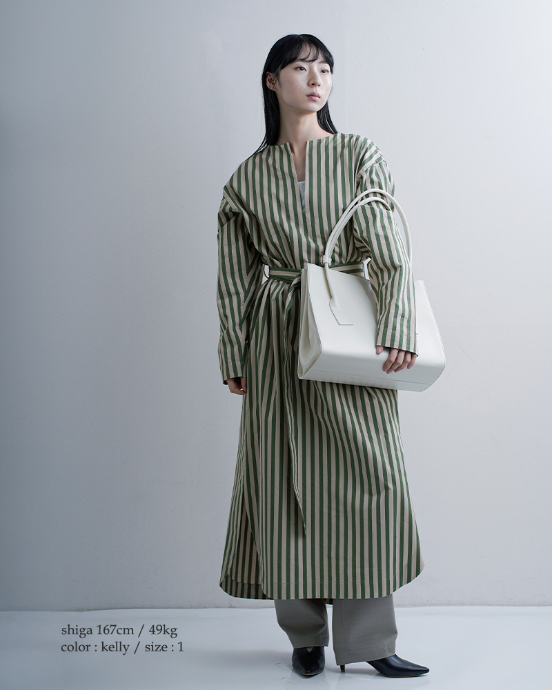 LOEFF ロエフ コットン ストライプ スリットネック シャツドレス