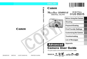 Canon PowerShot SD850 IS user manual : Free Download, Borrow, and