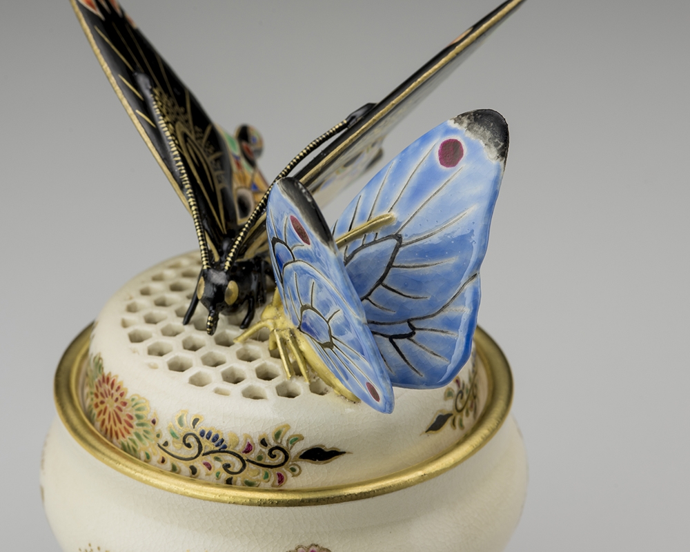 江戸後期 青九谷 特大沈香壷 木箱付 高さ約45㎝ 東Y7-1209☆2Fタルサ