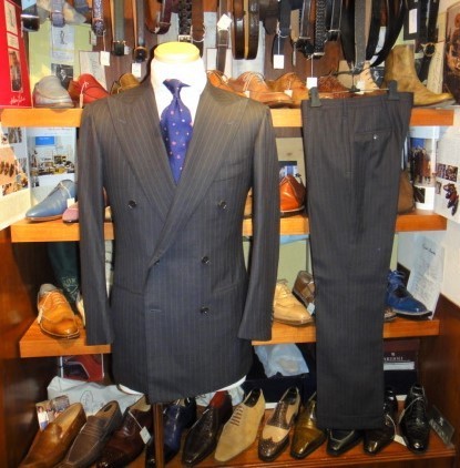 アットリーニ Cesare Attolini】合い物 ストライプ柄ダブルスーツ44/46