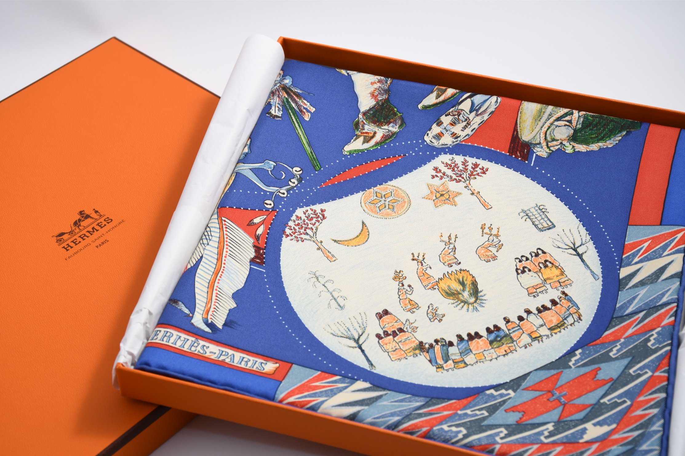 Hermes Scarf Les Danses des Indiens by Kermit Oliver 90 cm silk