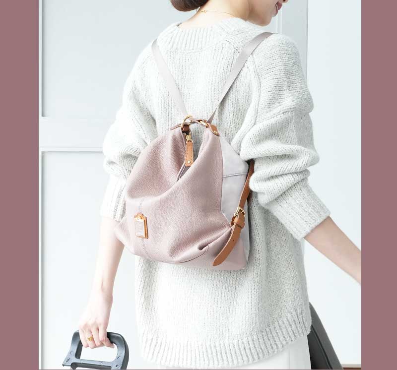 HerSchedule】イタリア製撥水レザー＆撥水ナイロンの軽量リュック0秒で