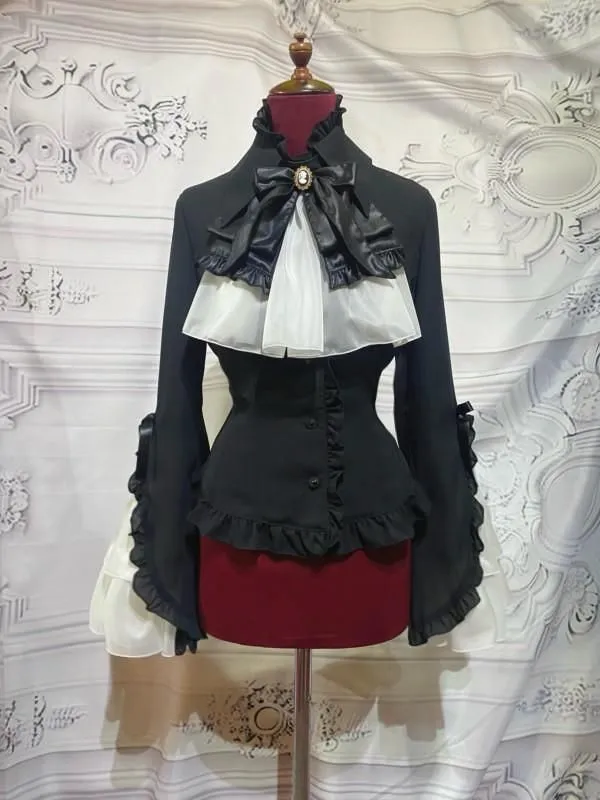 MARBLE】マーブル カメオタイ付き後編み上げブラウス：グレイッシュ