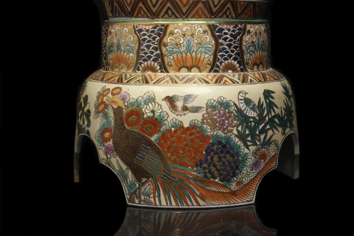 董芸】過去最大級 薩摩焼 薩摩錦手 豪華絢爛 花鳥図 沈香壷 飾り壺 高