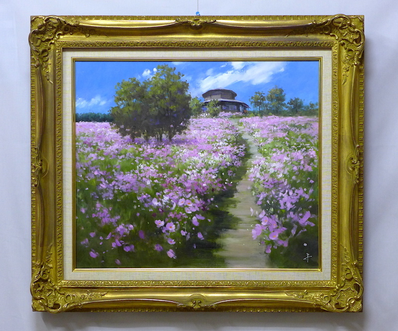 油彩画 コスモス F10 花束の油彩画 コスモス F10 油彩画 洋画 (油絵