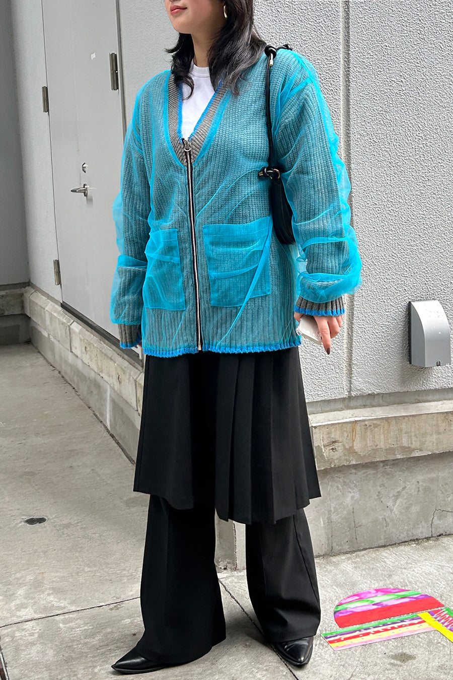 TULLE LAYERED KNIT CARDIGAN — aulaaila