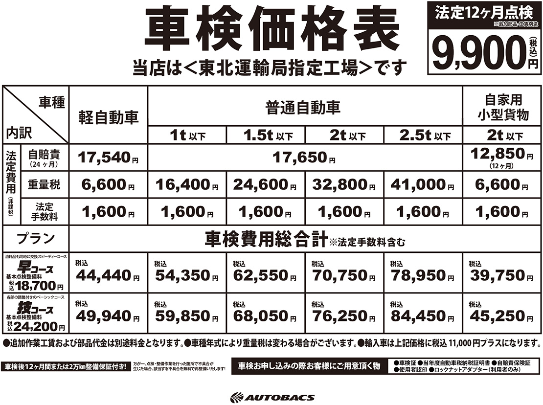 車検・法定12ヶ月点検 – オートバックス大和吉岡
