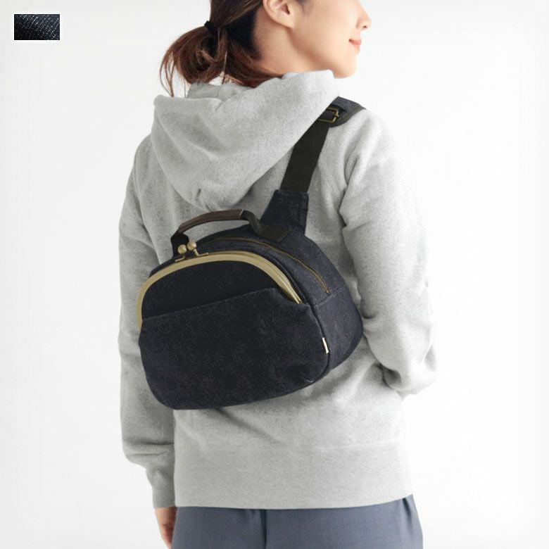 在庫商品】がま口ポシェット型ボディバッグ【デニム インディゴ