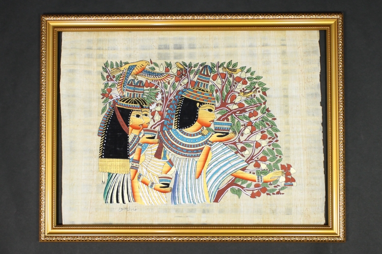 エジプトパピルス画 木製フレーム付き エジプトパピルス画 木製