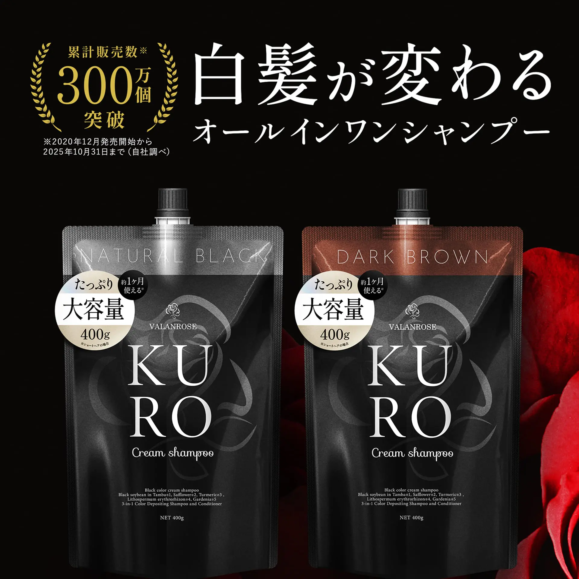 カラーリング・白髪染め VALANROSE KURO Cream shampoo 400g x 2