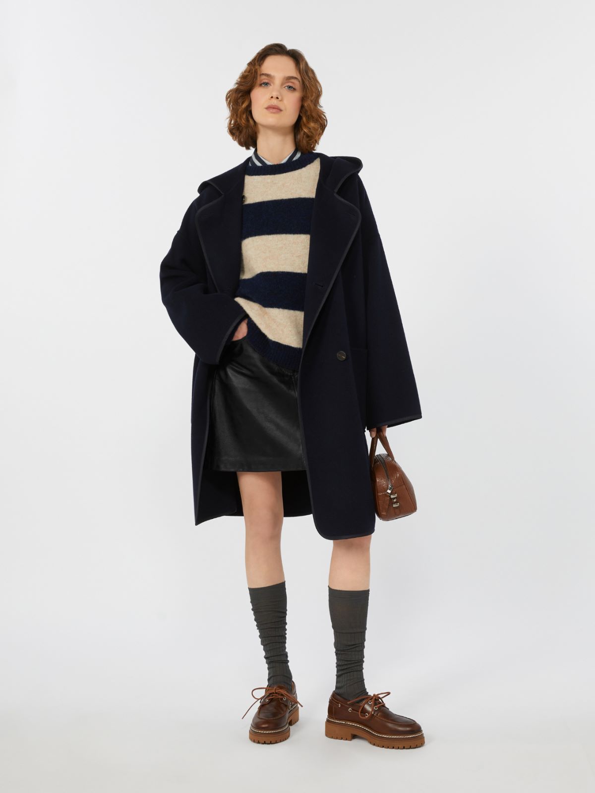 Coat in double-faced wool broadcloth, navy | Max Mara