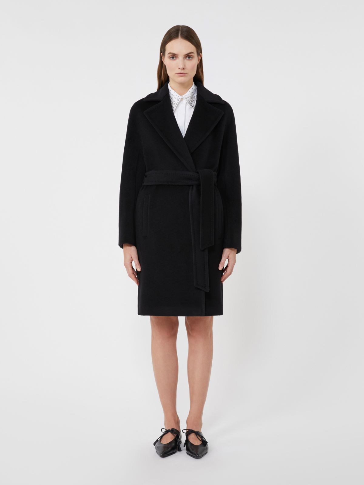 Wool beaver cloth robe coat, black | Max Mara